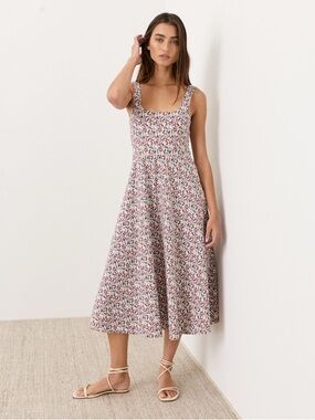 🌷NWT Pact Fit & Flare Square Neck Dress Paradise Petals Cream XS